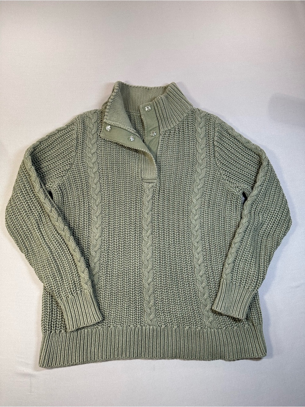 L.L. Bean Cable-Knit Snap-Neck Mock Neck Pullover Sweater - Womens Medium